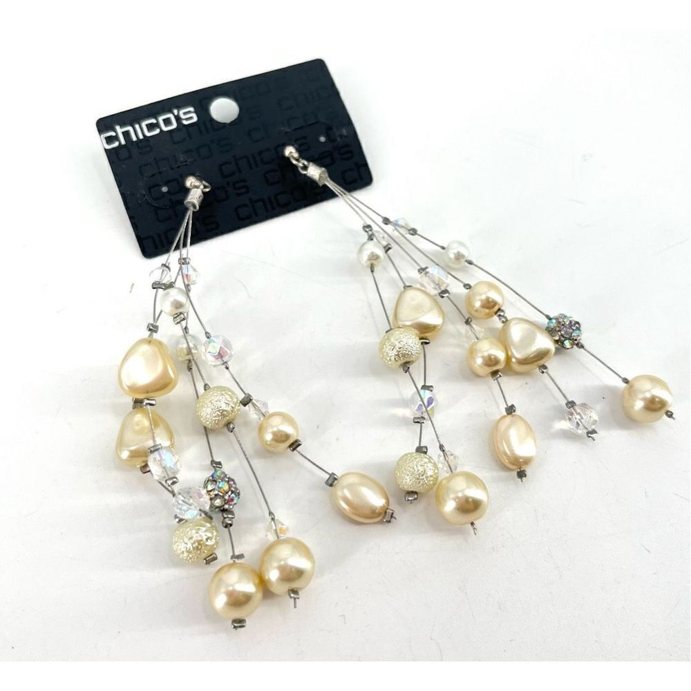 NWT Chico’s romantic Faux rhinestone Pearl drop earrings 4”